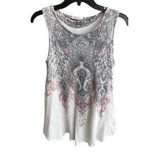 PPLA henna tattoo print lined Beachy whimsy hippy boho grunge tank flare sz 8